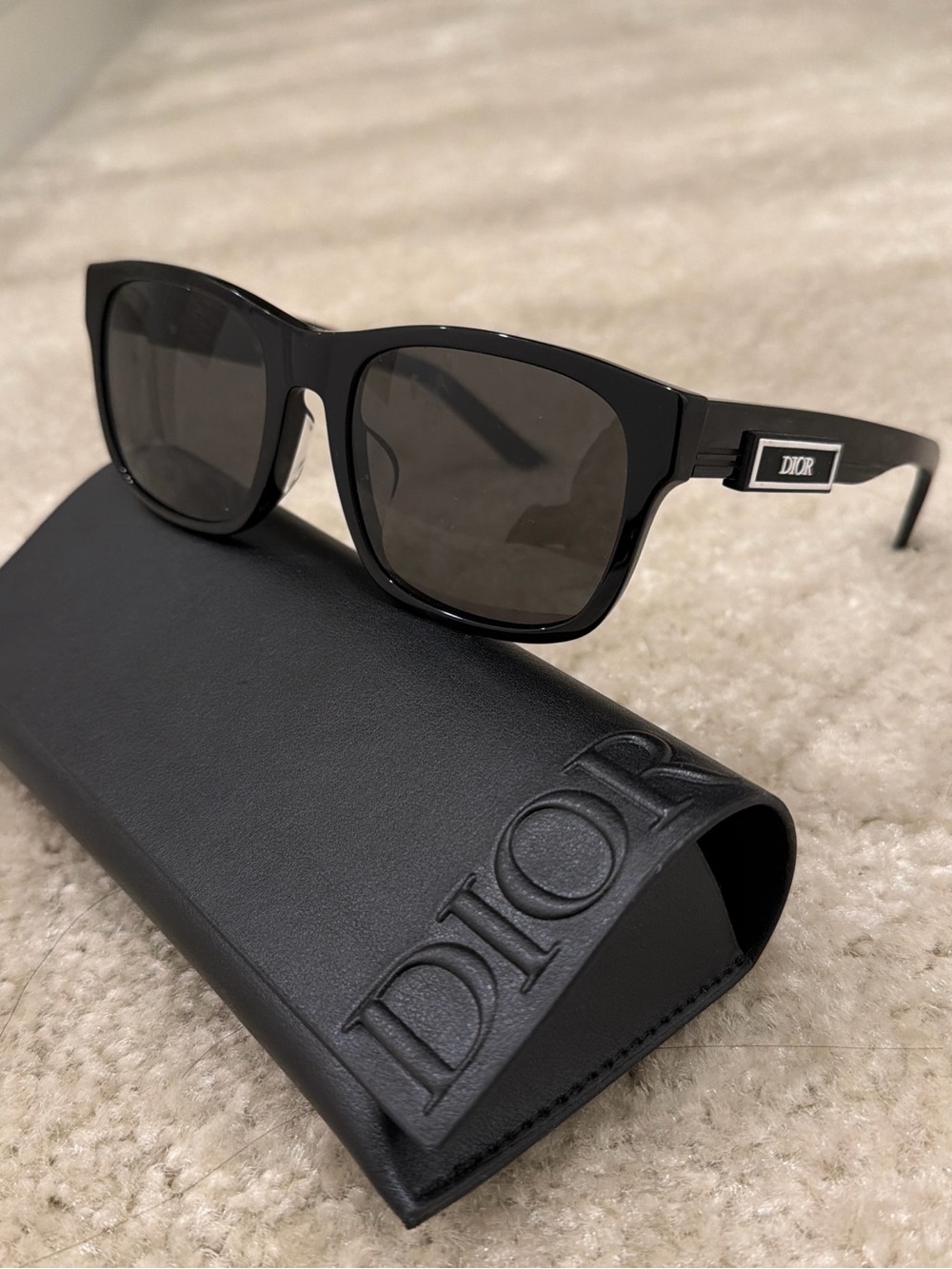 Dior Black Square Sunglasses with Embossed Case
